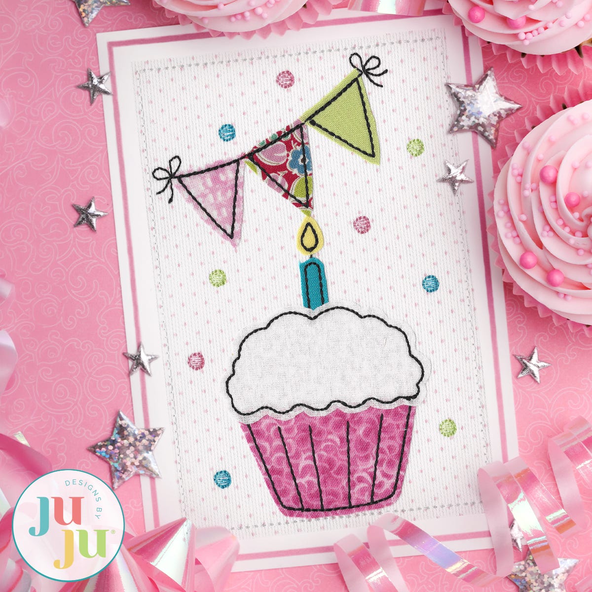 Birthday Applique Greeting Cards Embroidery Design Set 1 | Machine Embroidery Designs by JuJu