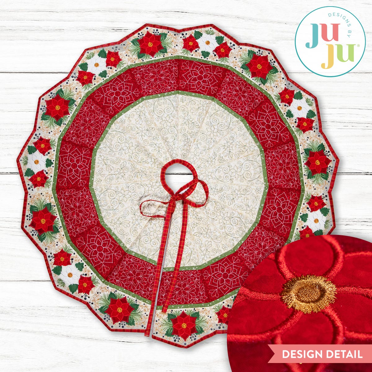 In The Hoop Poinsettia Tree Skirt Project | Machine Embroidery Designs by JuJu