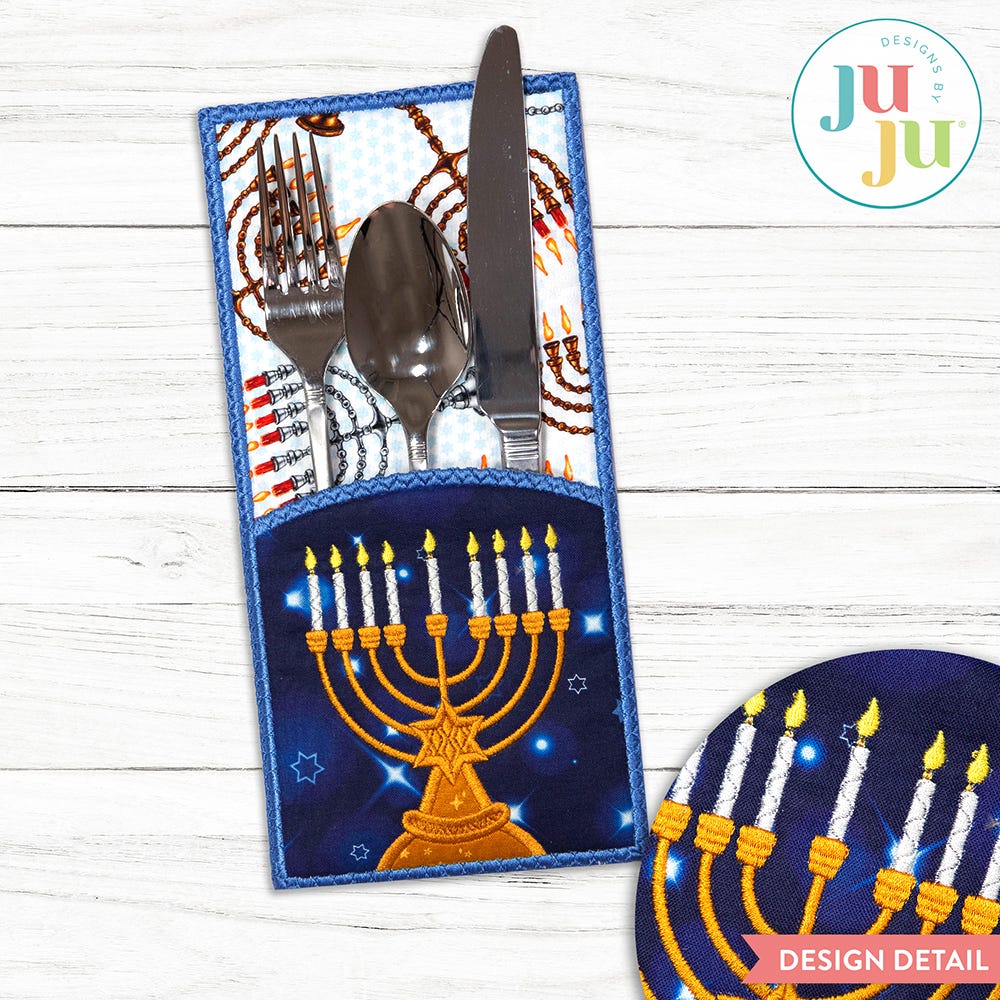 In The Hoop Hanukkah Utensil Holder Project | Machine Embroidery Designs by JuJu