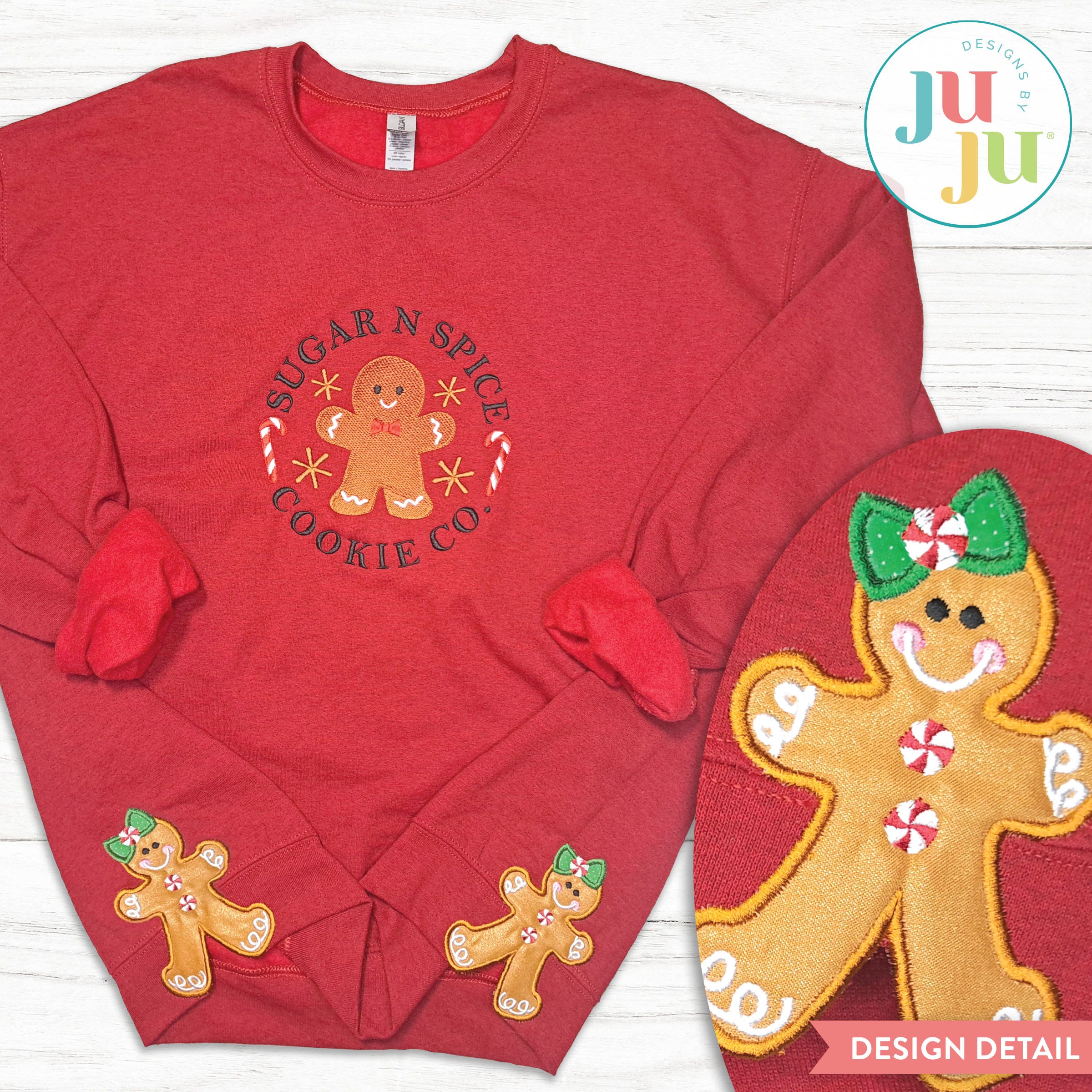 Gingerbread Girl Side Seam Cutaway Applique Embroidery Design | Machine Embroidery Designs by JuJu