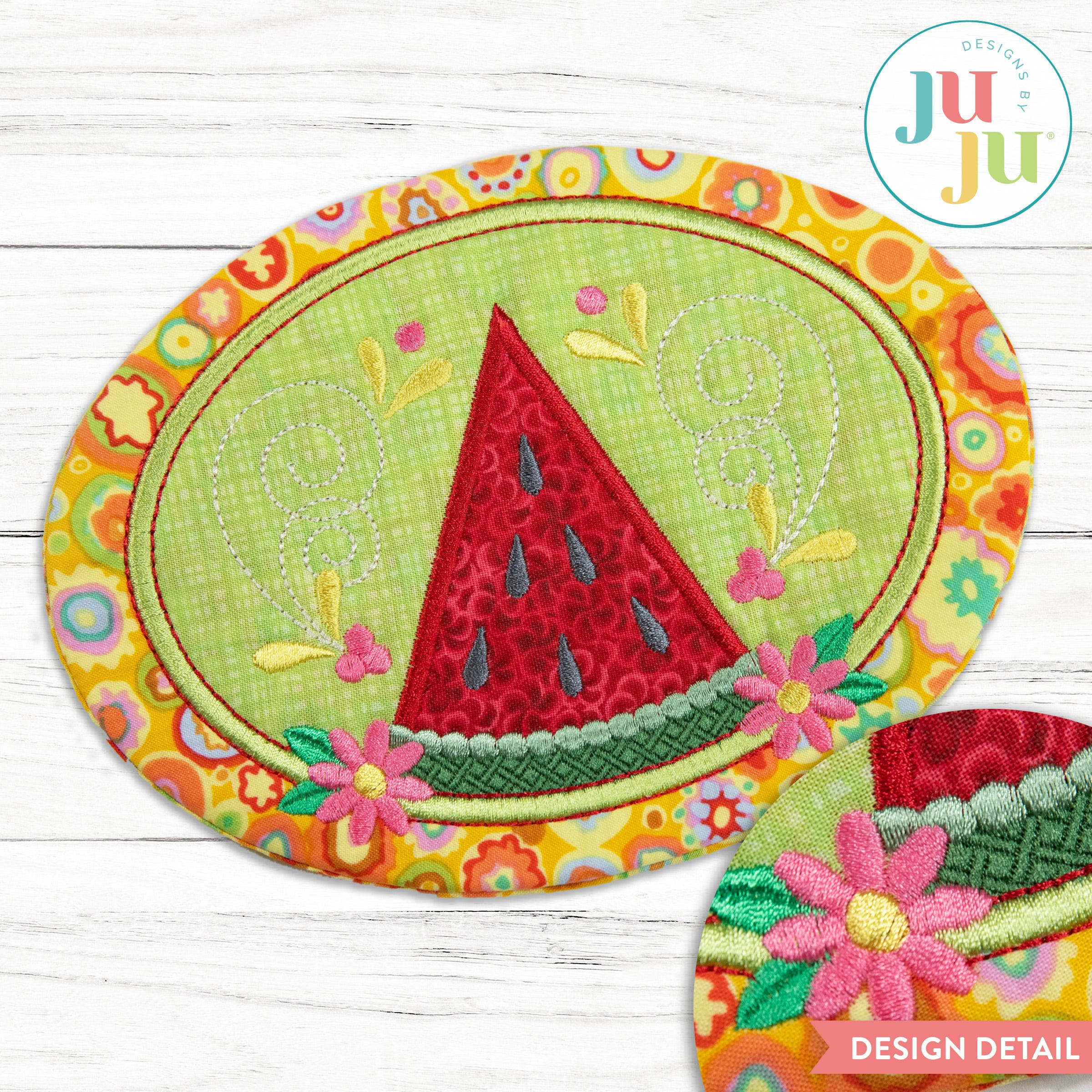 In The Hoop Watermelon Coaster Project | Machine Embroidery Designs by JuJu