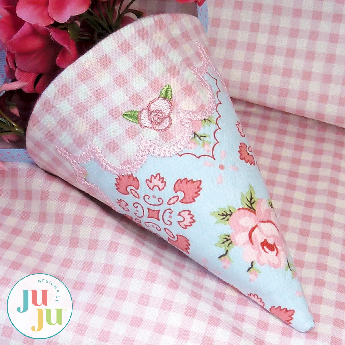 Rose Fabric Cone by Oma's Place | Machine Embroidery Designs by JuJu