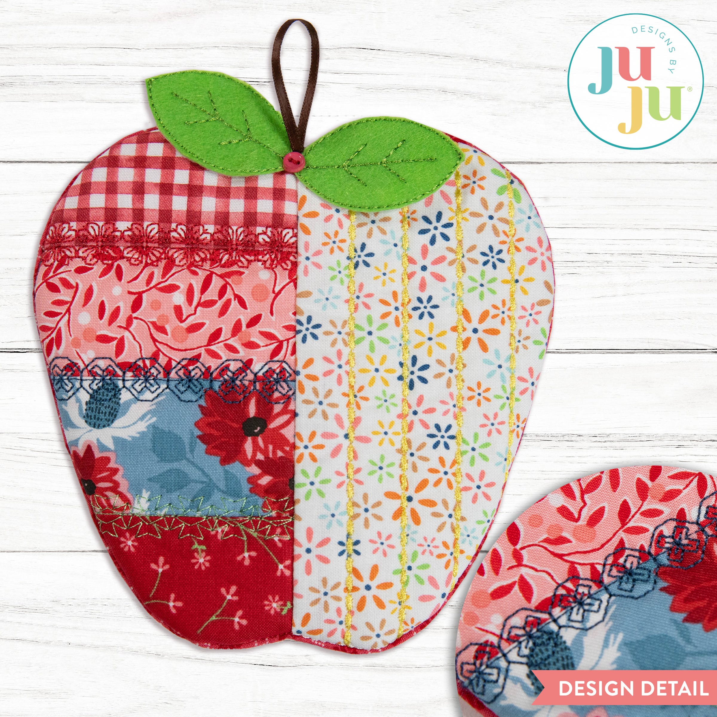 In The Hoop Apple Coaster & Hot Pad Project | Machine Embroidery Designs by JuJu