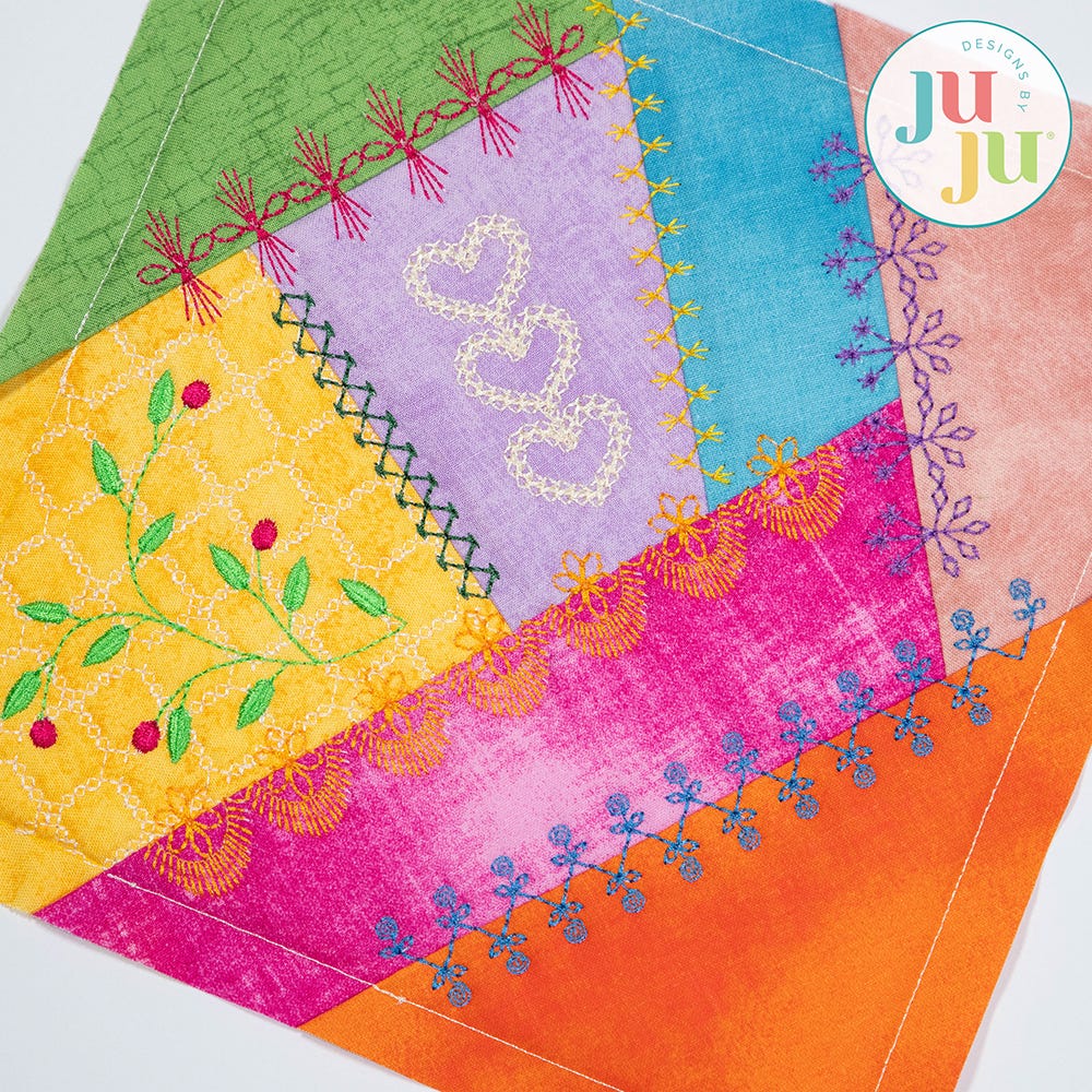 Crazy Patch Blocks Series 1 Quilting Set 1 | Machine Embroidery Designs by JuJu