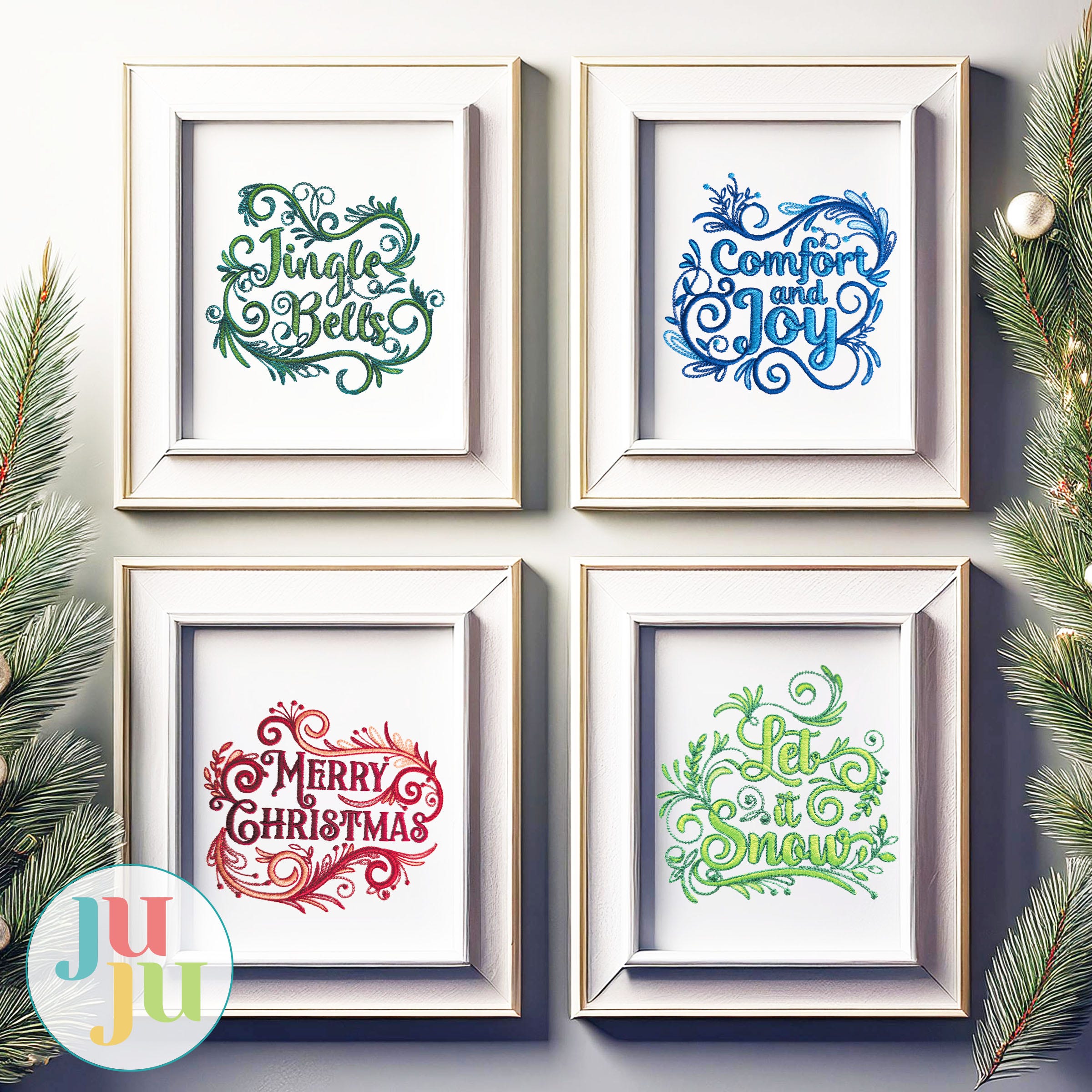 Yuletide Elegance 2 Word Art Christmas Embroidery Set | Machine Embroidery Designs by JuJu