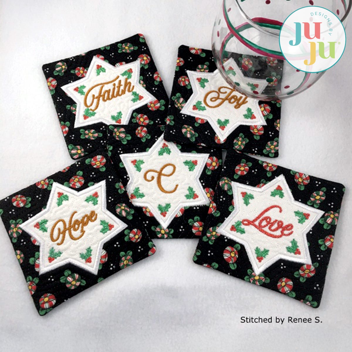 Applique Star Coasters by Oma's Place | Machine Embroidery Designs by JuJu