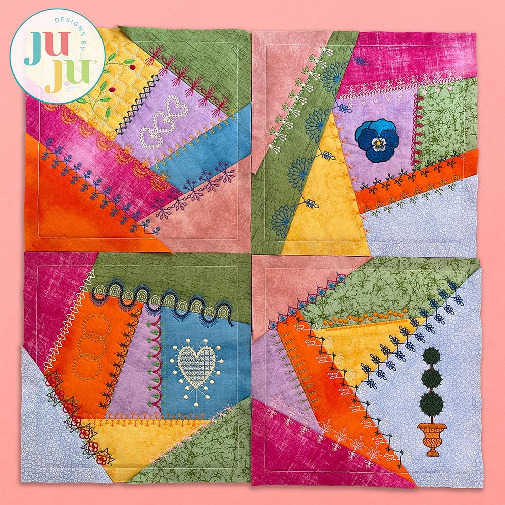 Crazy Patch Blocks Series 1 Quilting Set 1 | Machine Embroidery Designs by JuJu