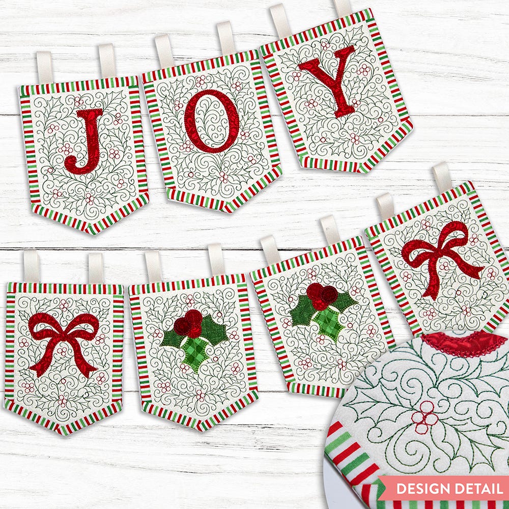 In The Hoop Elegant Holly Joy Christmas Buntings Project | Machine Embroidery Designs by JuJu