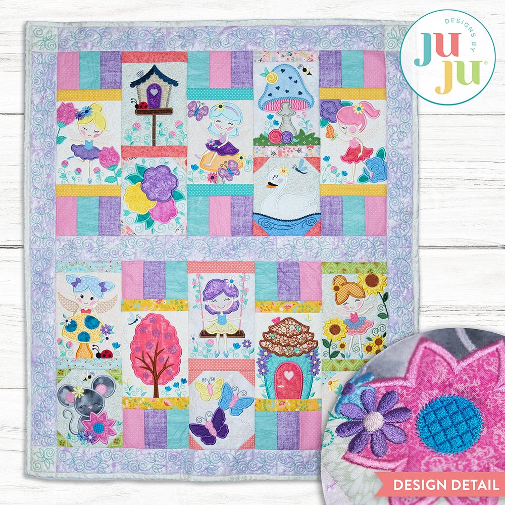 In The Hoop Woodland Fairy Baby Quilt Project | Machine Embroidery Designs by JuJu