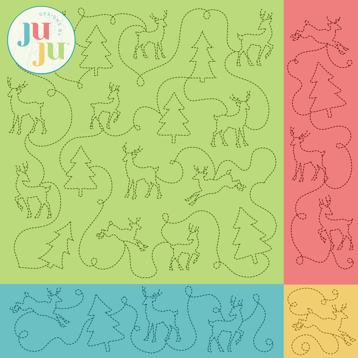 Deer and Pine Quilting Backdrops Design | Machine Embroidery Designs by JuJu