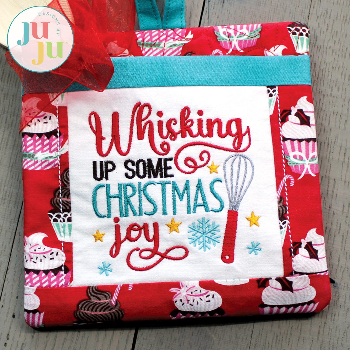 In The Hoop Whisking Christmas Joy Pocket Potholder Project by Oma's Place | Machine Embroidery Designs by JuJu