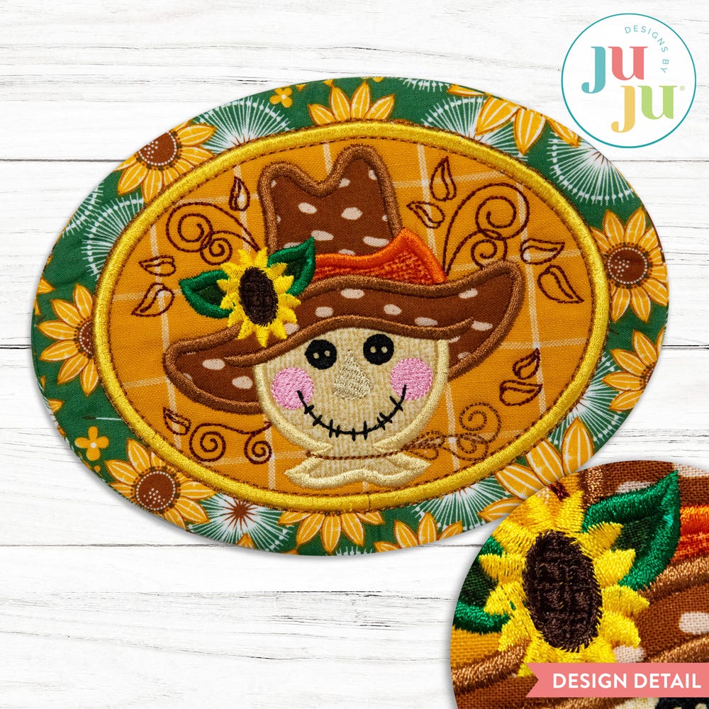 In The Hoop Scarecrow Coaster Project | Machine Embroidery Designs by JuJu