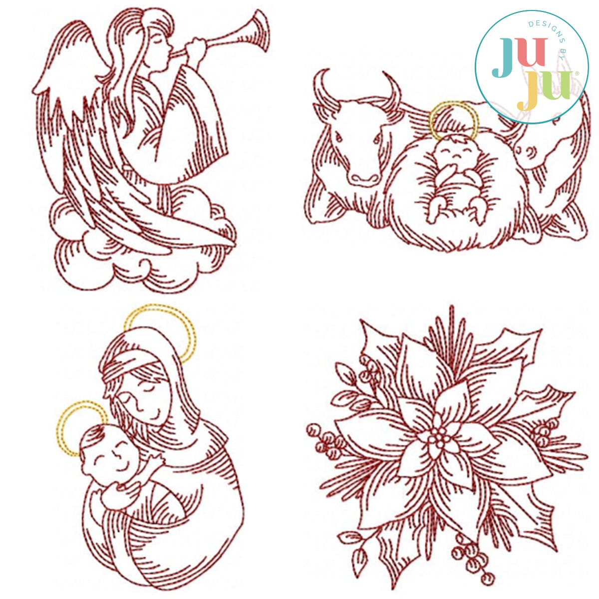 Nativity Redwork by Oma's Place | Machine Embroidery Designs by JuJu