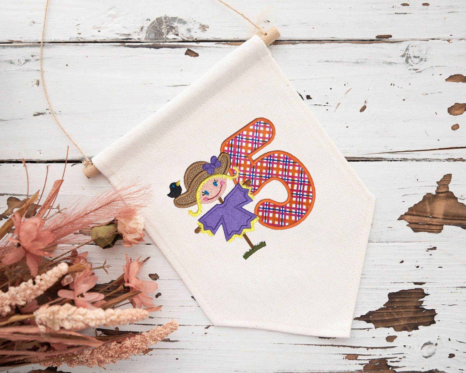 Scarecrow Girl Applique Numbers | Machine Embroidery Designs by JuJu