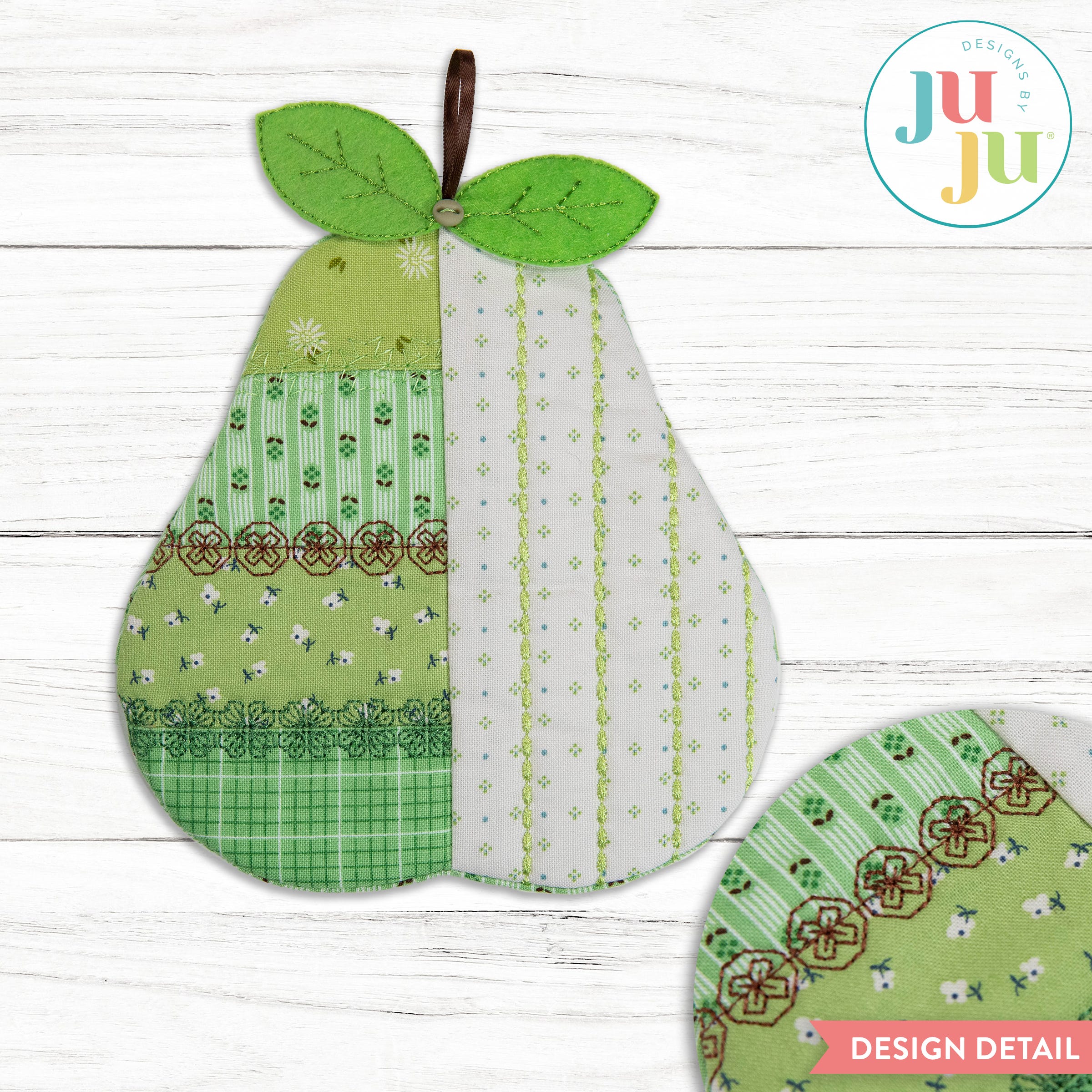 In The Hoop Pear Coaster & Hot Pad Project | Machine Embroidery Designs by JuJu