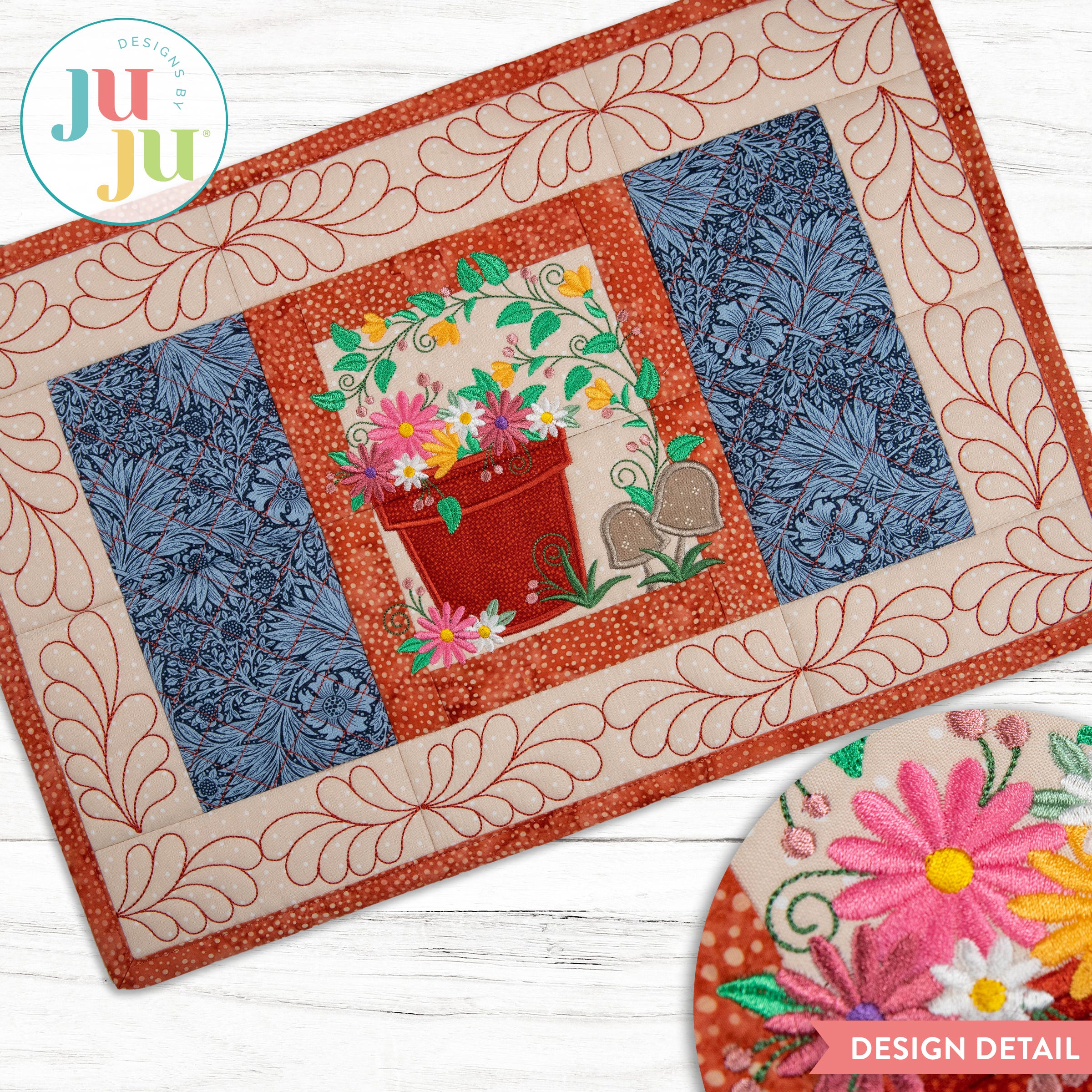 In The Hoop Modular Flower Pot Placemat Project | Machine Embroidery Designs by JuJu