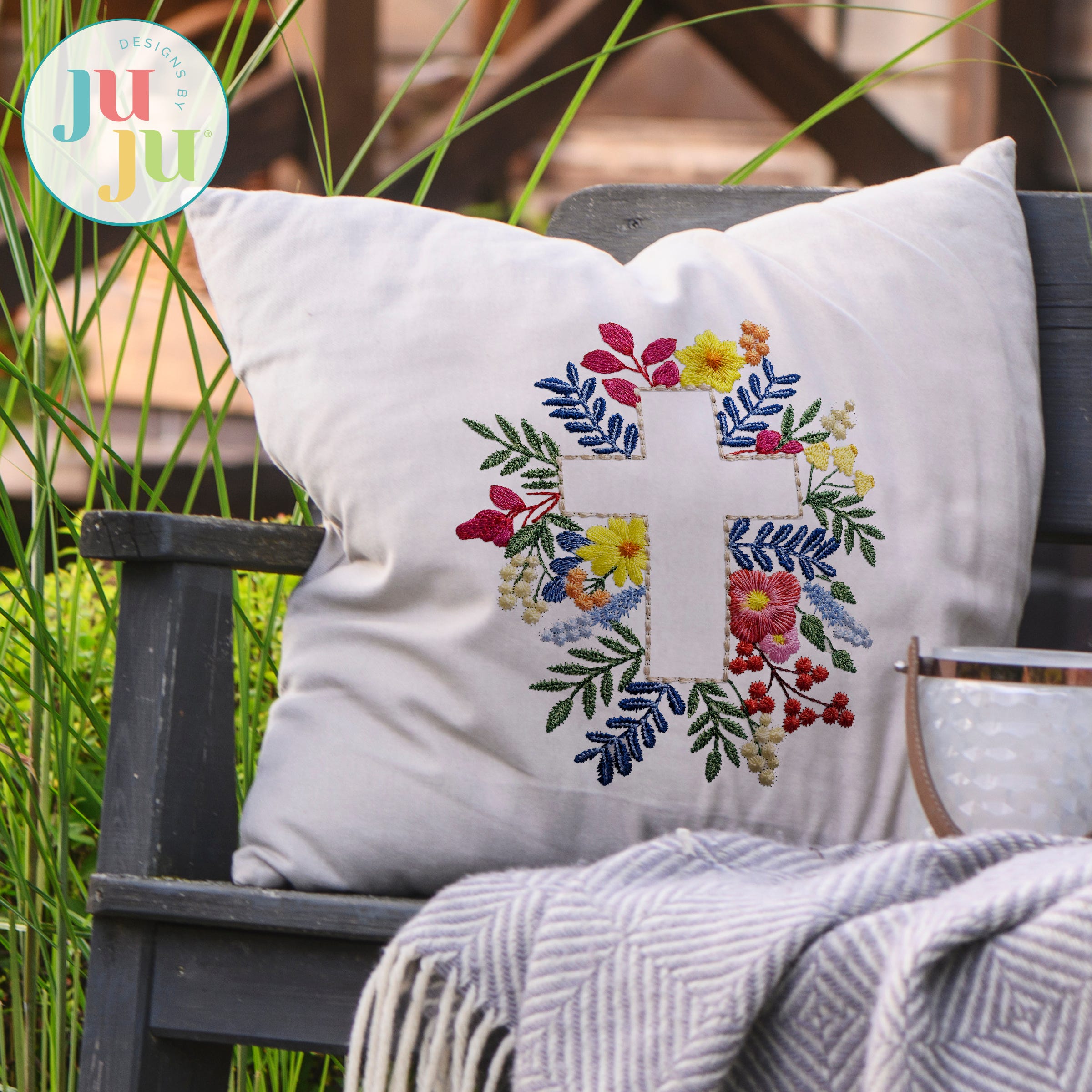 Heirloom Garden Cross Embroidery Design | Machine Embroidery Designs by JuJu