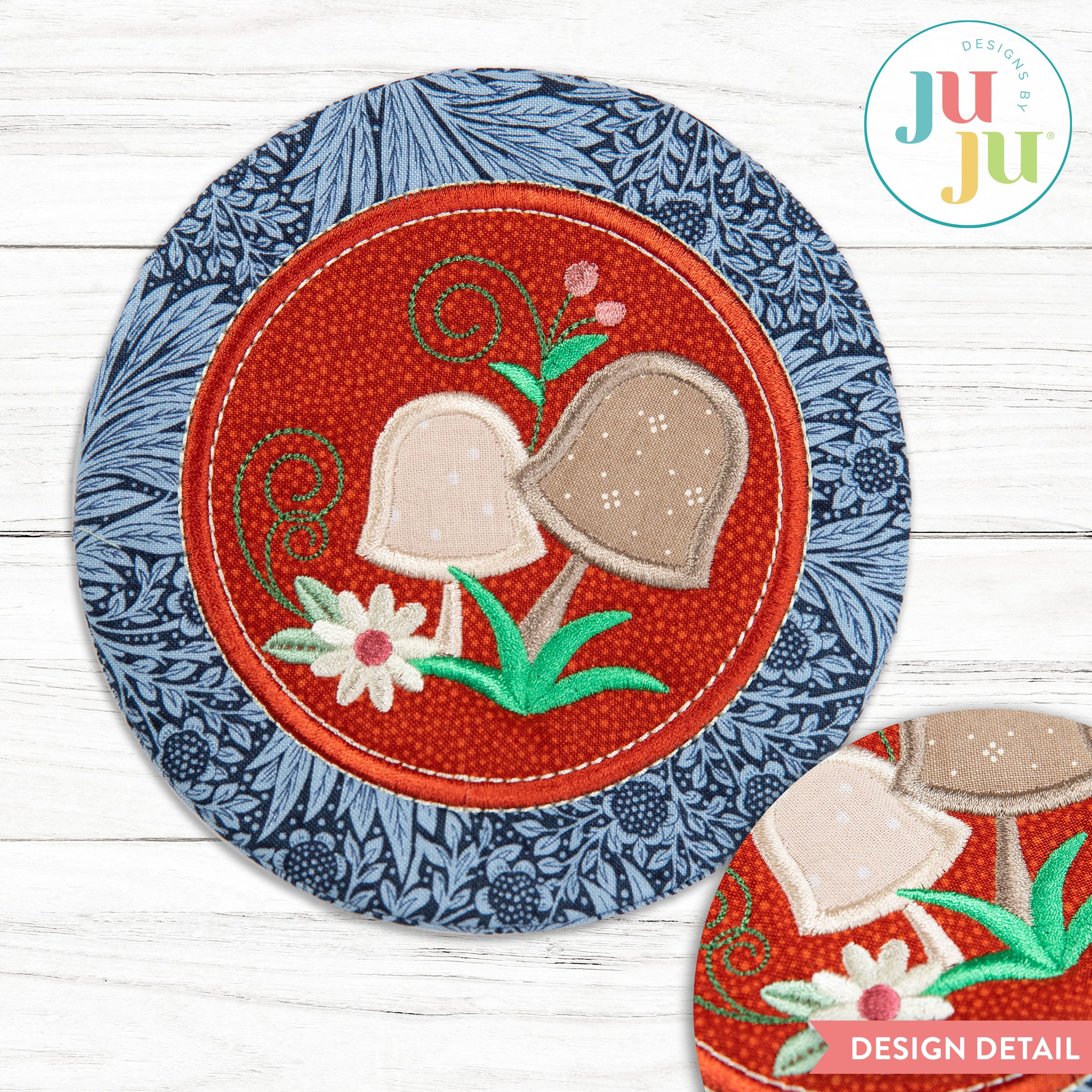 In The Hoop Mushroom Pair Coaster Project | Machine Embroidery Designs by JuJu