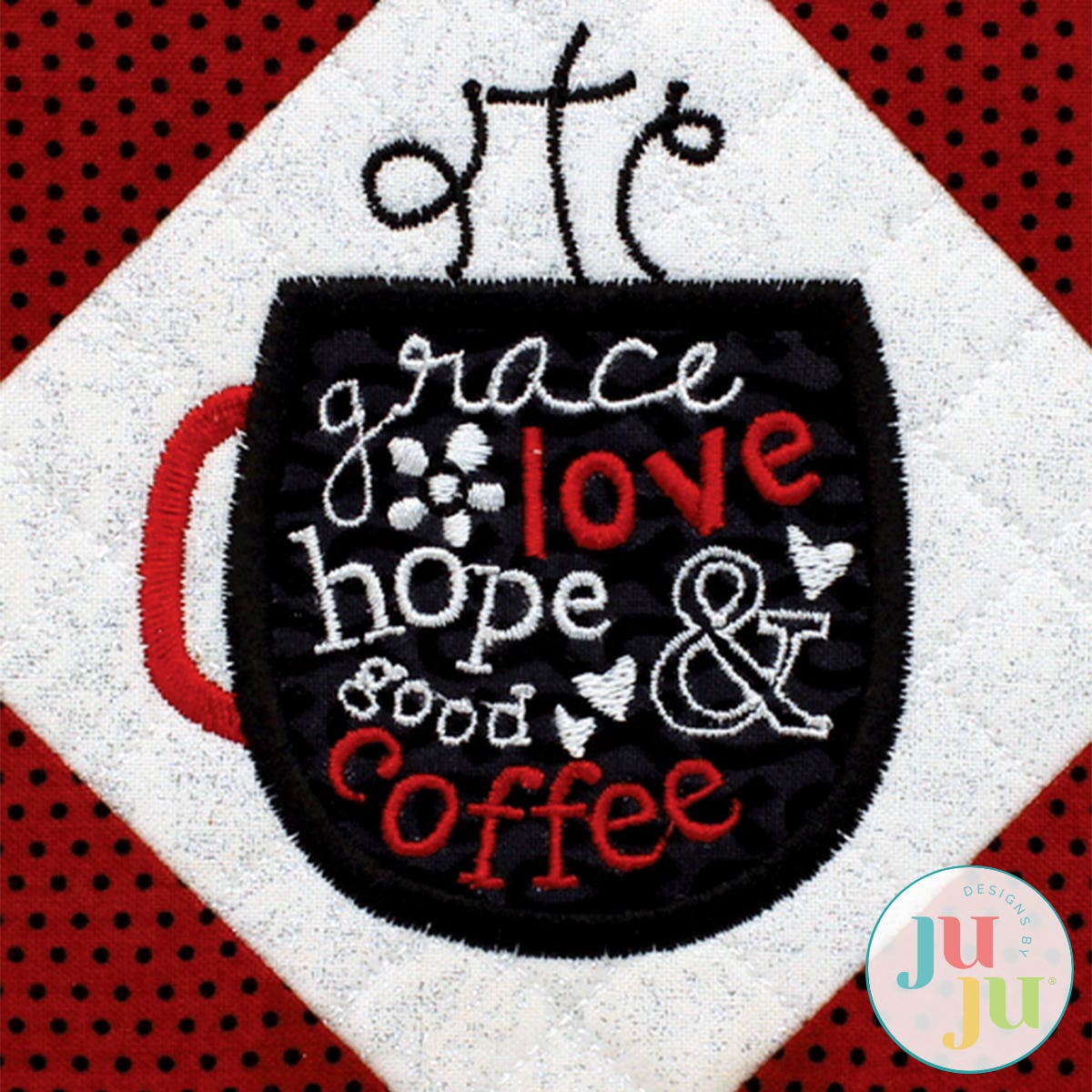 Applique Grace Coffee Cup by Oma's Place | Machine Embroidery Designs by JuJu