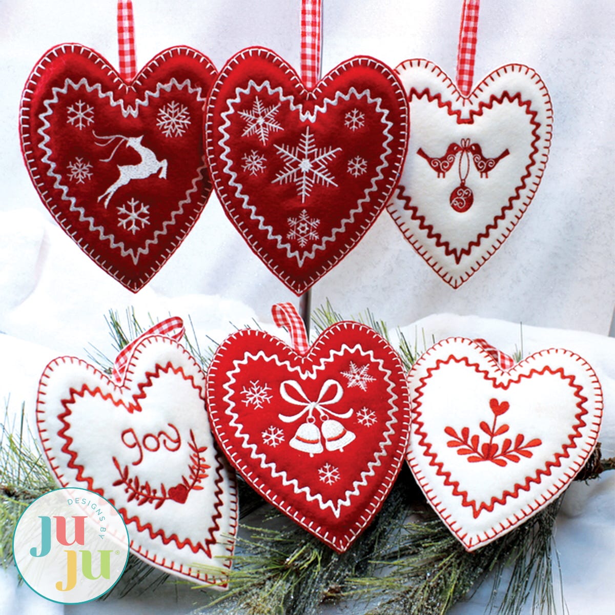 In The Hoop Christmas Puffed Hearts Project by Oma's Place | Machine Embroidery Designs by JuJu
