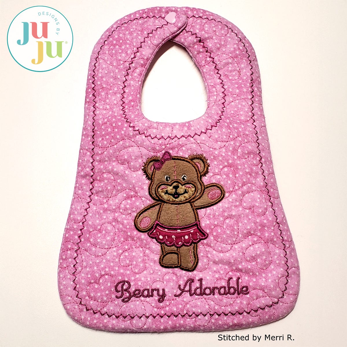 In The Hoop Girl Bear Bib Project by Oma's Place | Machine Embroidery Designs by JuJu