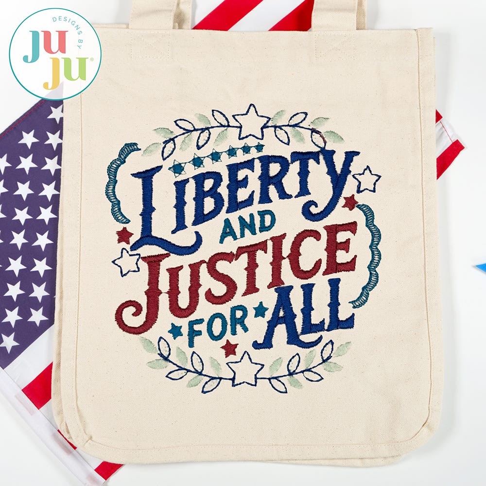 Liberty and Justice for All Word Art Embroidery Design | Machine Embroidery Designs by JuJu
