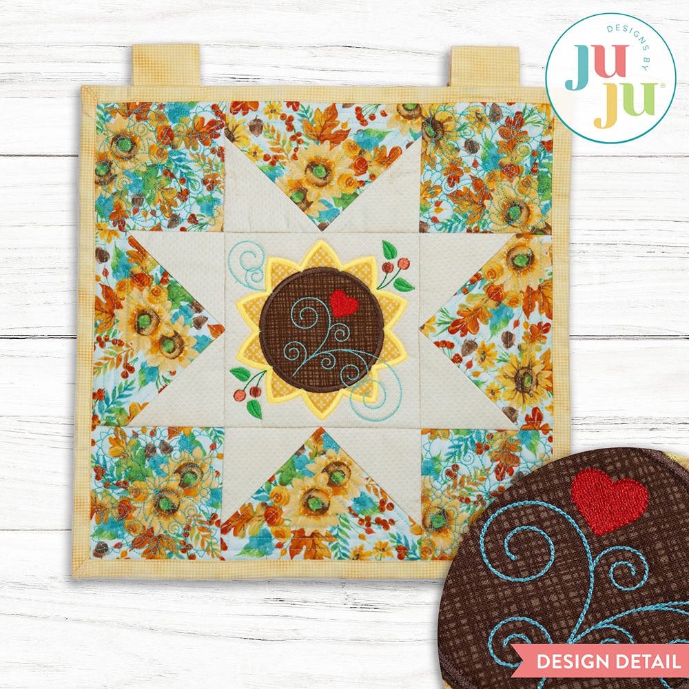 In The Hoop Sunflowers Mini Quilt Project | Machine Embroidery Designs by JuJu