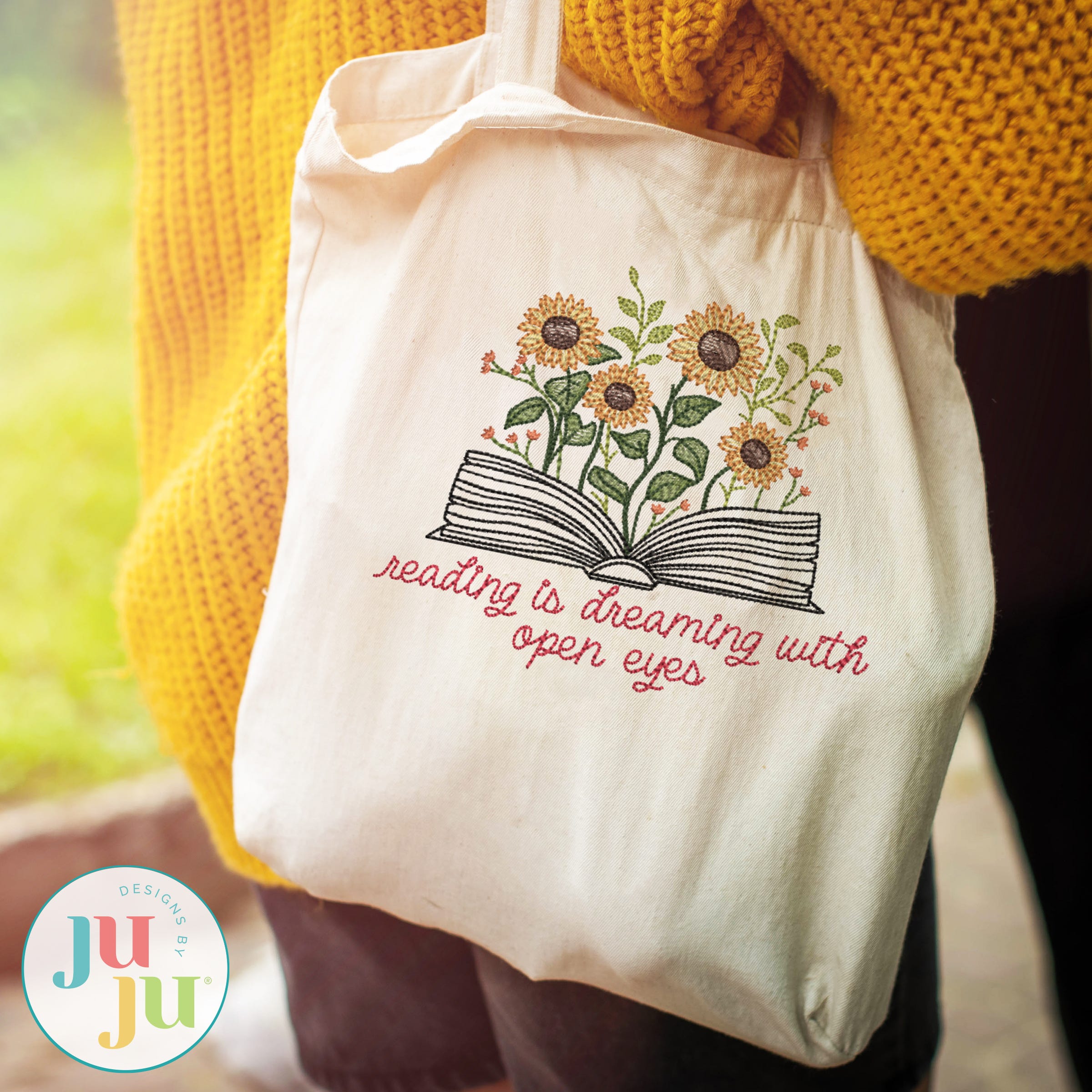 Reading is Dreaming - Floral Book Saying Embroidery Design | Machine Embroidery Designs by JuJu