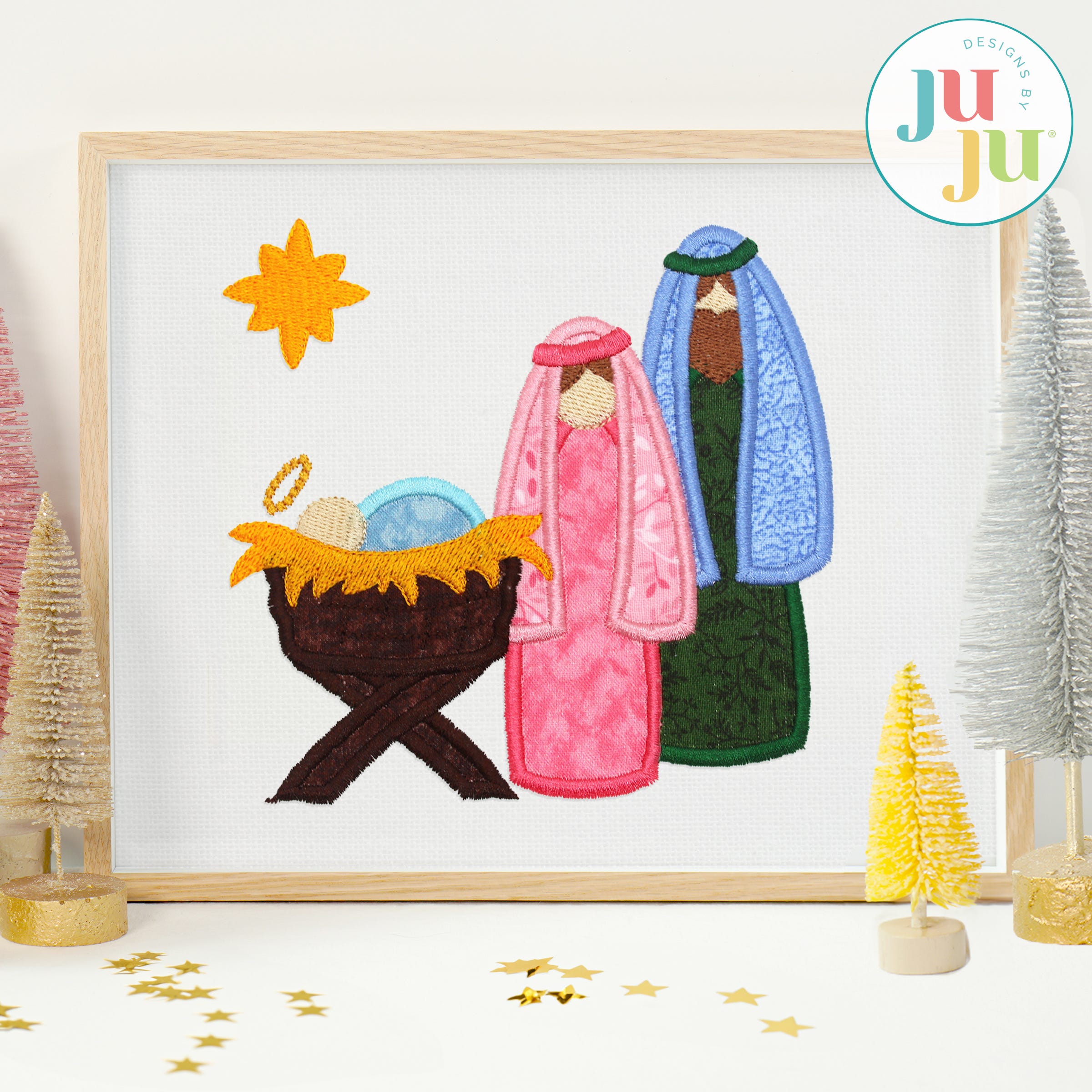 Nativity Christmas Applique Satin Stitch 1 Embroidery Set | Machine Embroidery Designs by JuJu