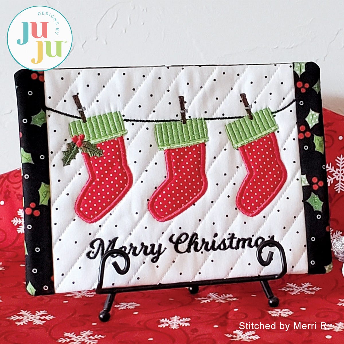 Stockings Mug Rug by Oma's Place | Machine Embroidery Designs by JuJu