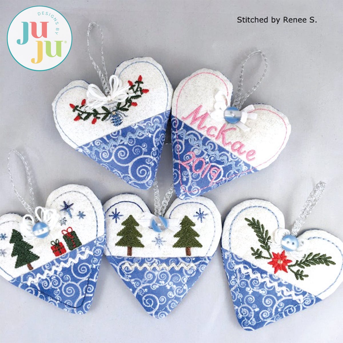  Christmas Heart Ornaments by Oma's Place | Machine Embroidery Designs by JuJu