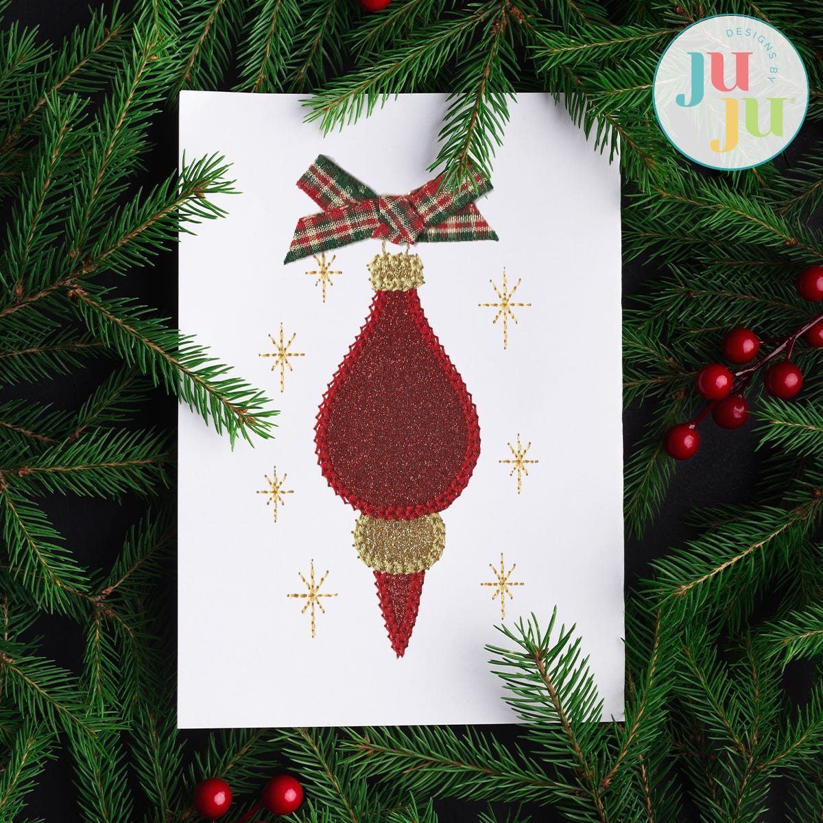 Christmas Applique Greeting Cards Embroidery Design Set 1 | Machine Embroidery Designs by JuJu