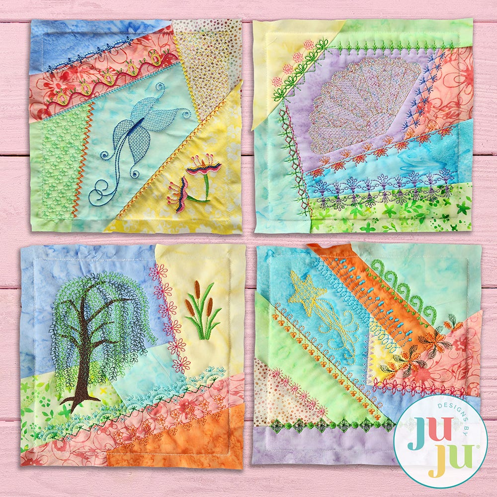 Crazy Patch Blocks Series 1 Quilting Set 2 | Machine Embroidery Designs by JuJu
