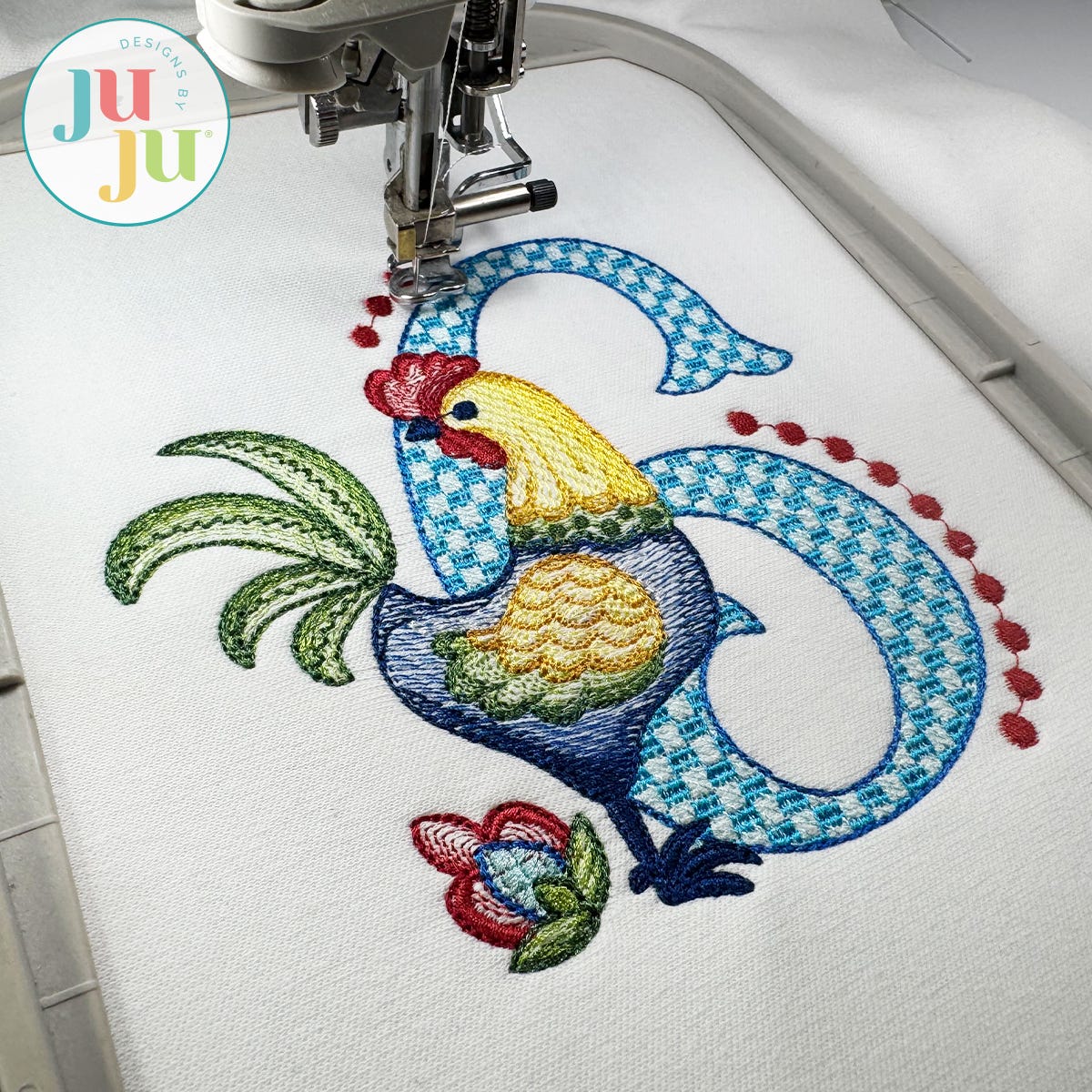 Folkart Chicken Number Embroidery Set | Machine Embroidery Designs by JuJu