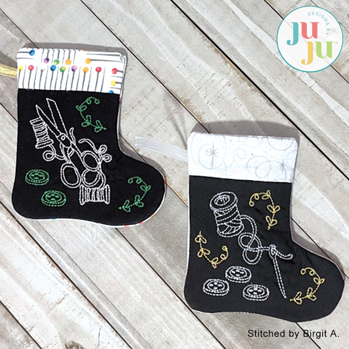  Sewing Themed Stockings by Oma's Place | Machine Embroidery Designs by JuJu
