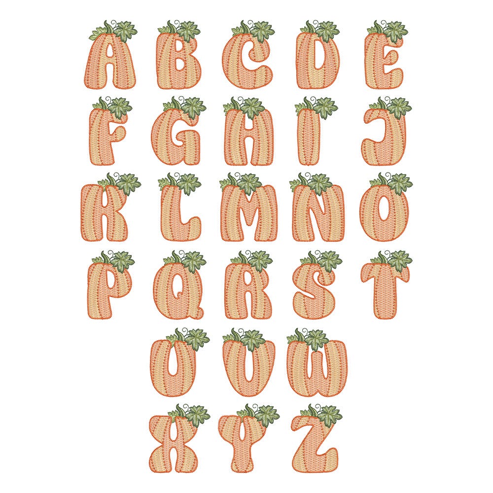 Pumpkin Motif Monogram Embroidery Font | Machine Embroidery Designs by JuJu