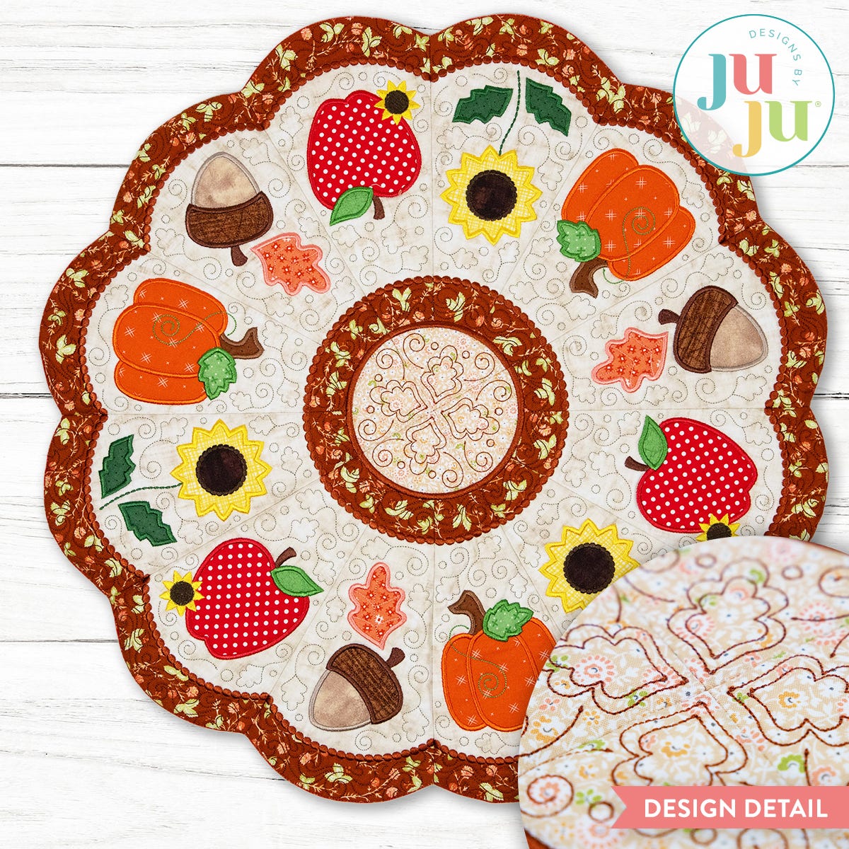 In The Hoop Scalloped Fall Table Topper Project | Machine Embroidery Designs by JuJu