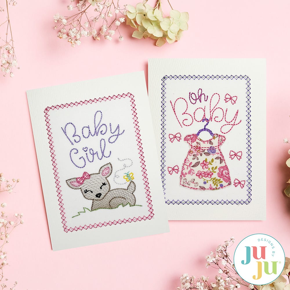 Baby Girl Applique Greeting Cards Embroidery Design Set 1 | Machine Embroidery Designs by JuJu