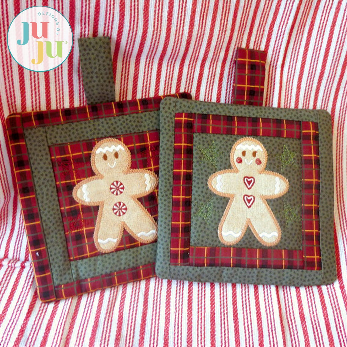Ginger Potholder/Mug Coasters by Oma's Place | Machine Embroidery Designs by JuJu