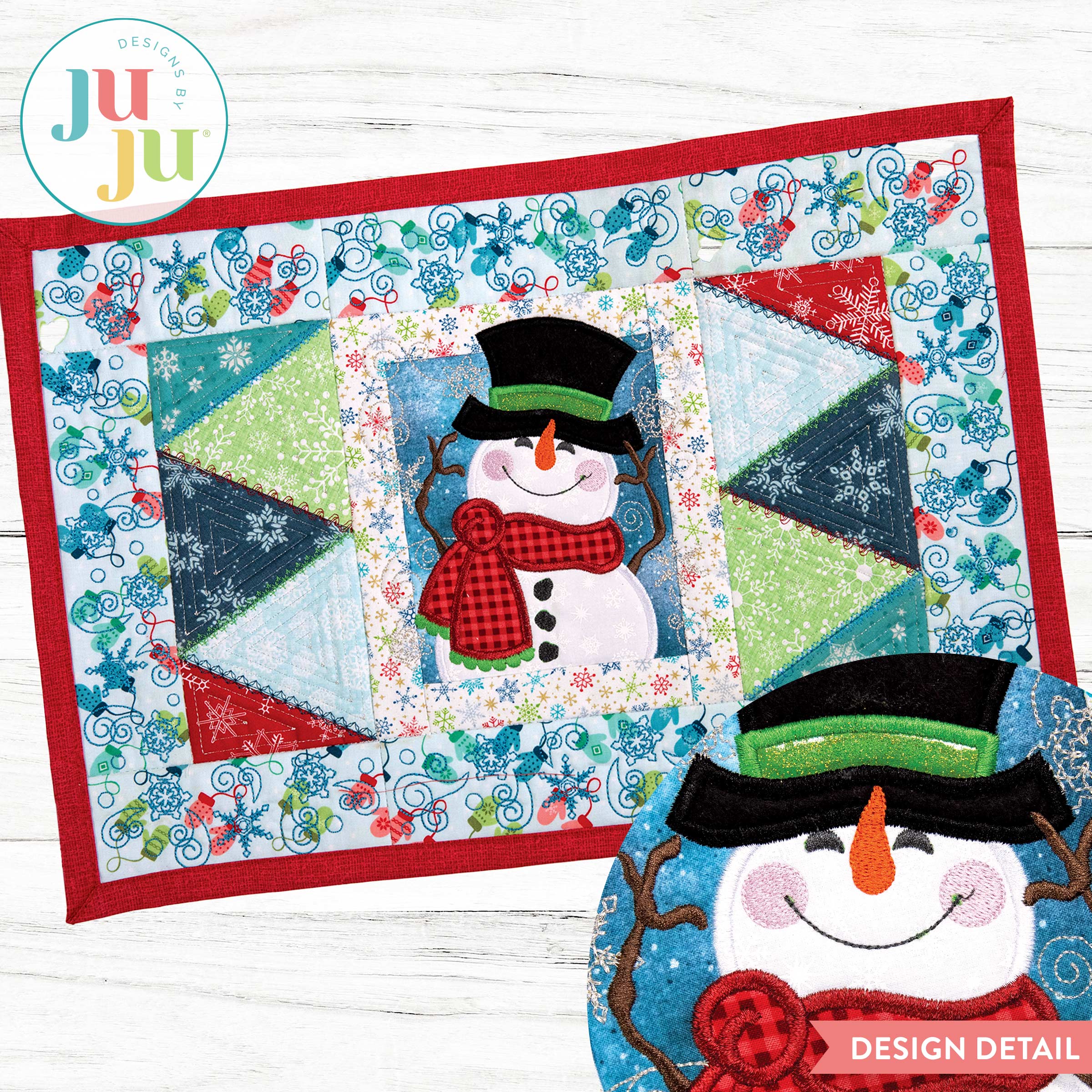 In The Hoop Modular Snowman Placemat Project | Machine Embroidery Designs by JuJu