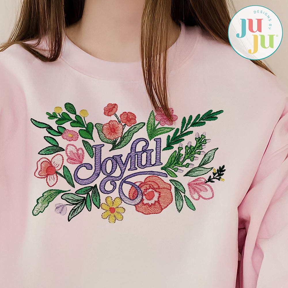 Joyful Word Art Embroidery Design | Machine Embroidery Designs by JuJu