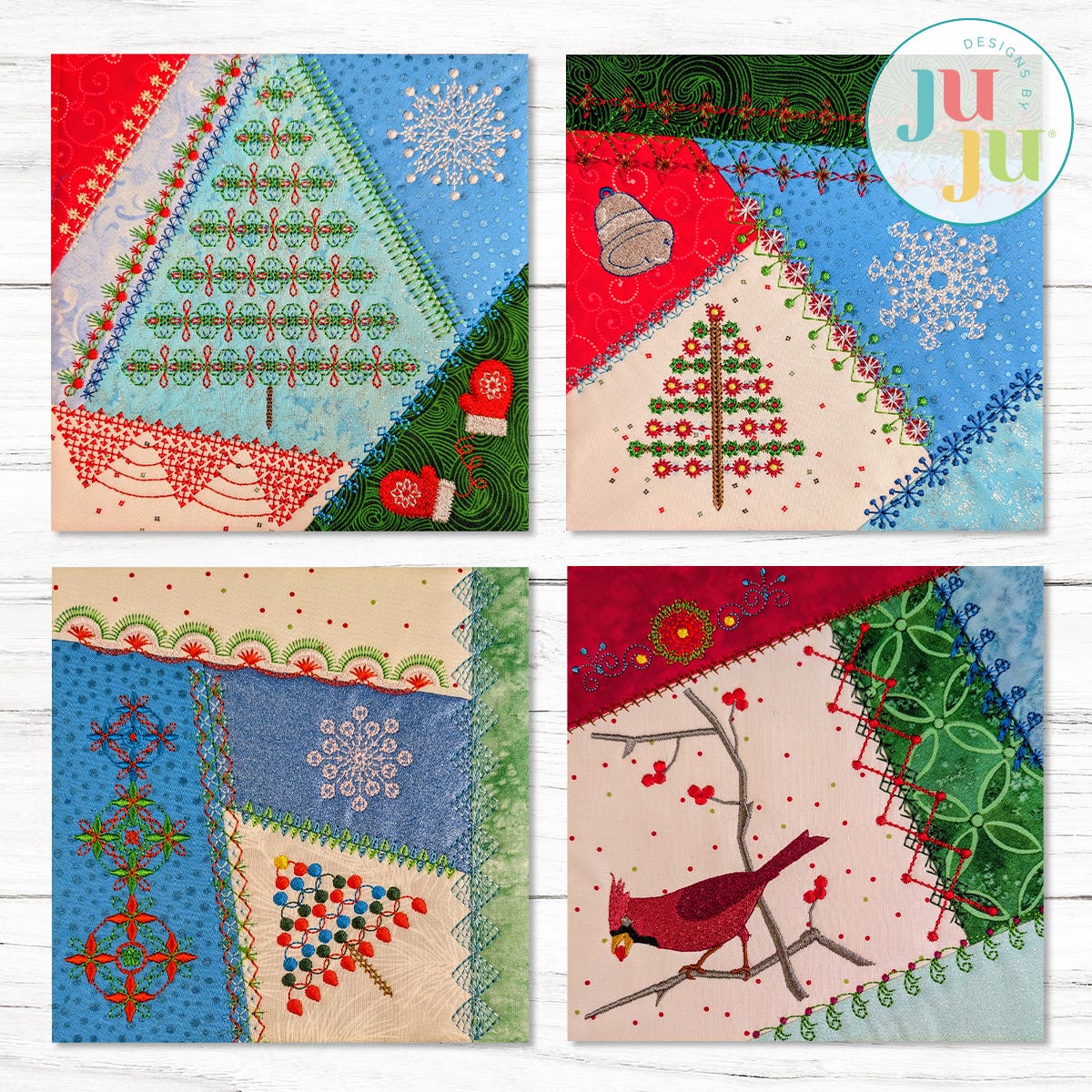 In The Hoop Christmas Crazy Patch Blocks Project Series 1 Set 3 | Machine Embroidery Designs by JuJu