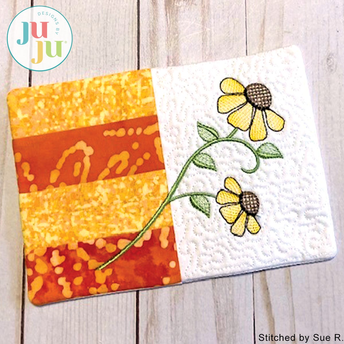 In The Hoop Daisy Mug Rug 2 Project by Oma's Place | Machine Embroidery Designs by JuJu