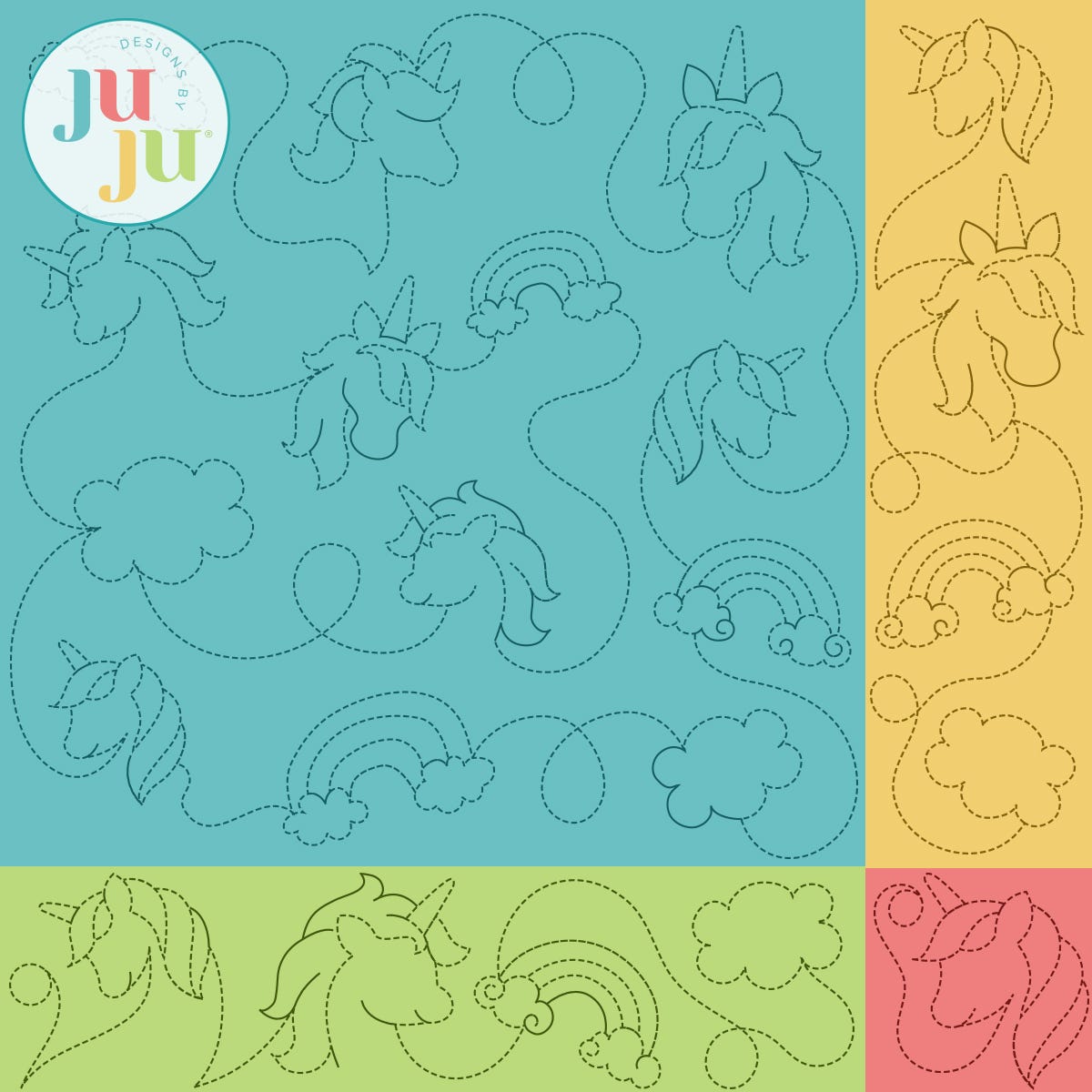 Unicorns Quilting Backdrops Design | Machine Embroidery Designs by JuJu