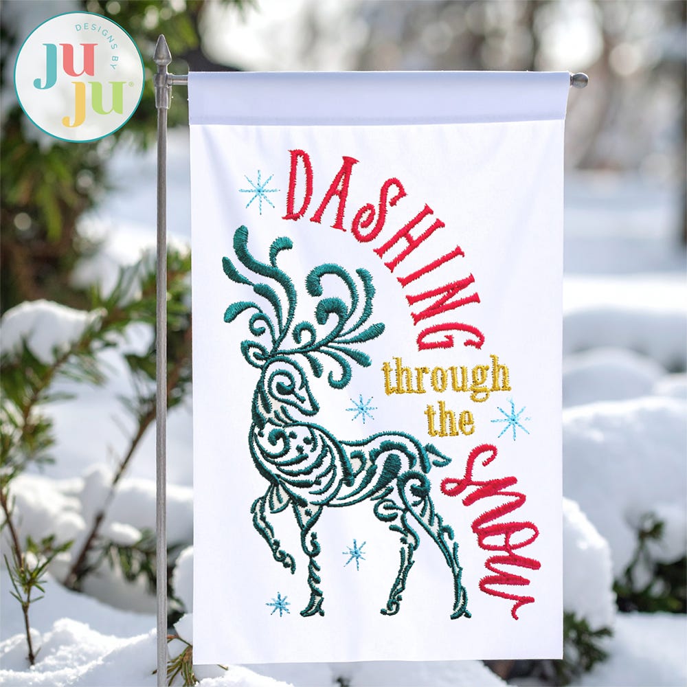 Elegant Swirl Reindeer Embroidery Design | Machine Embroidery Designs by JuJu