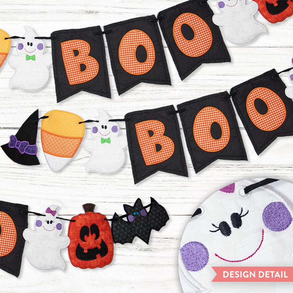 In The Hoop Halloween Bunting Project | Machine Embroidery Designs by JuJu