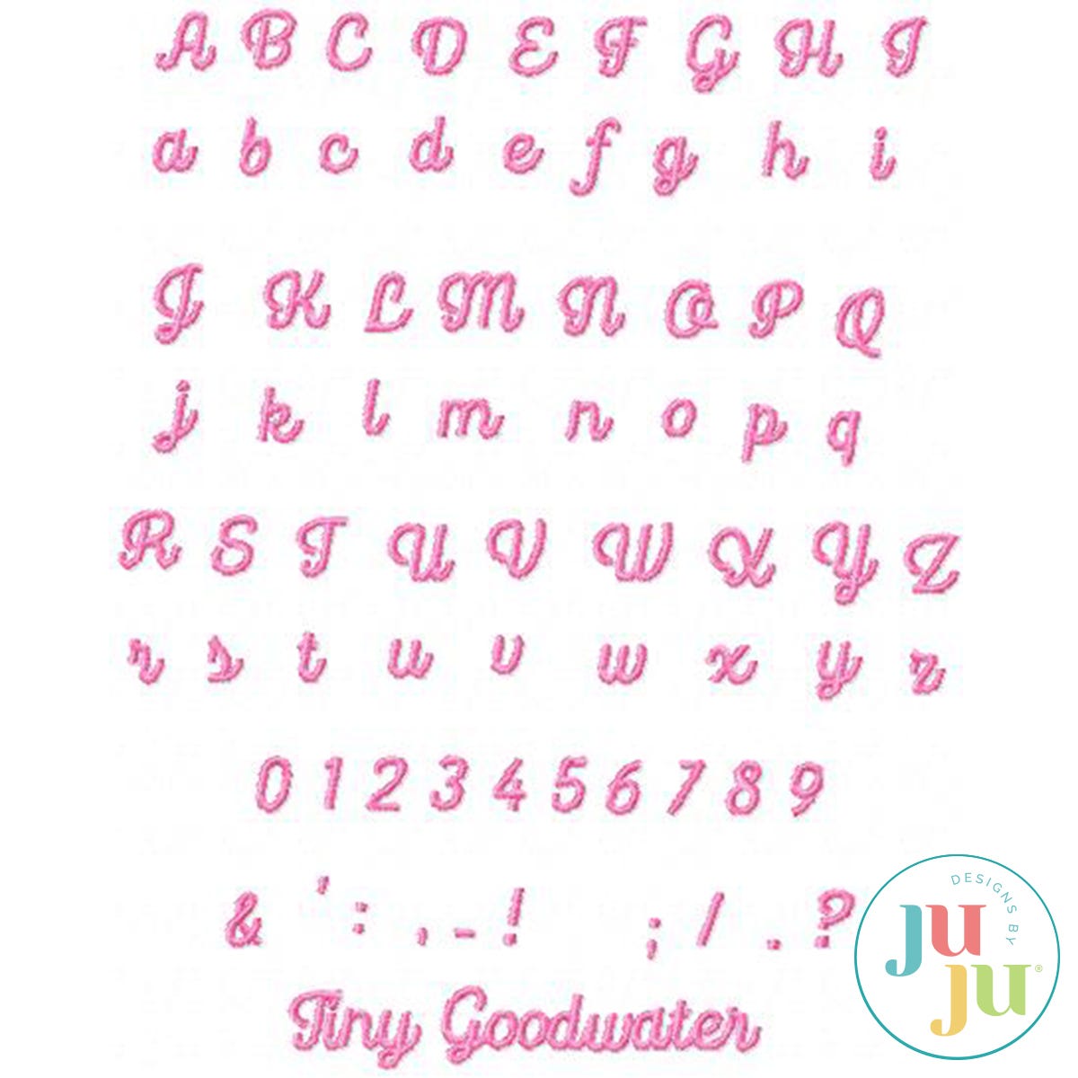 Goodwater Satin Stitch Embroidery Font by Oma's Place | Machine Embroidery Designs by JuJu