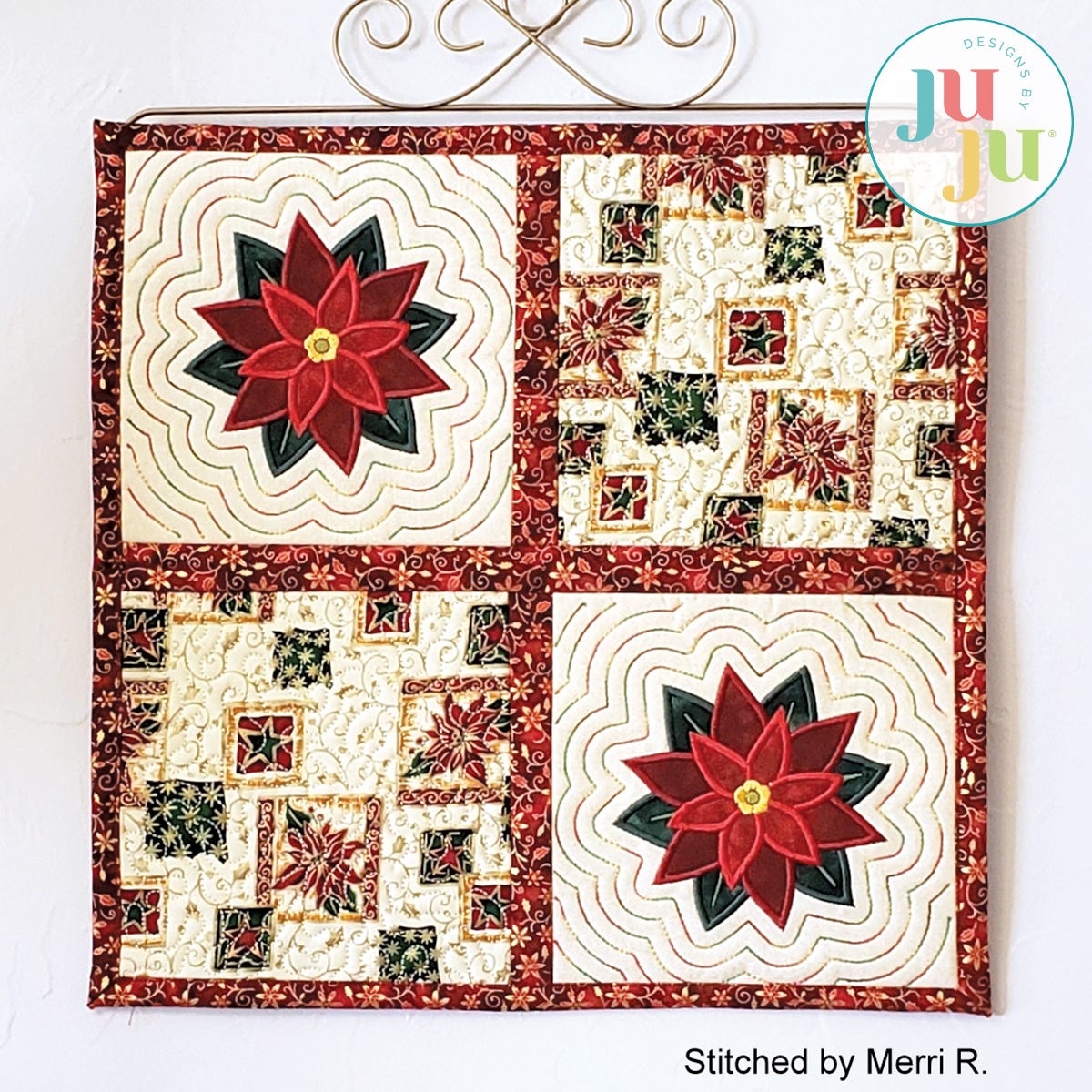 Poinsettia Mini Quilt by Oma's Place | Machine Embroidery Designs by JuJu