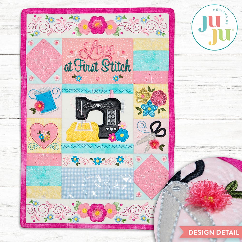 In The Hoop Love At First Stitch Wall Hanging Project | Machine Embroidery Designs by JuJu