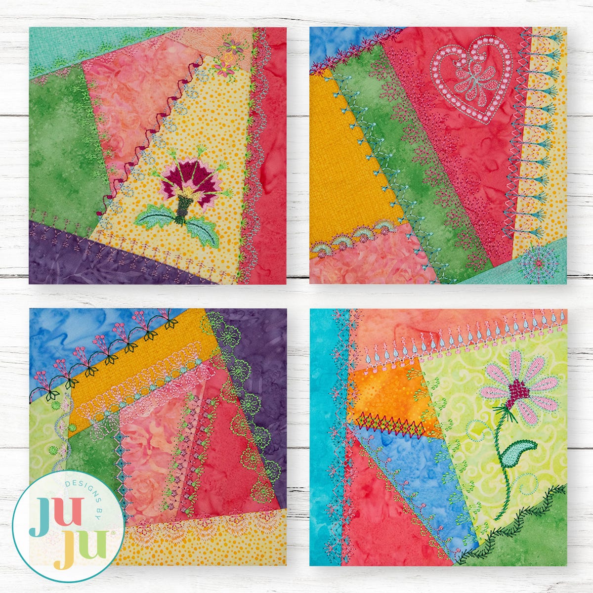 In The Hoop Crazy Patch Blocks Project Series 5 Set 4 | Machine Embroidery Designs by JuJu